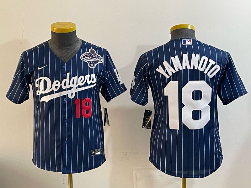 Youth Nike 2026 Los Angeles Dodgers #18 Yamamoto Blue Stripe Game MLB Jersey 121110->youth mlb jersey->Youth Jersey